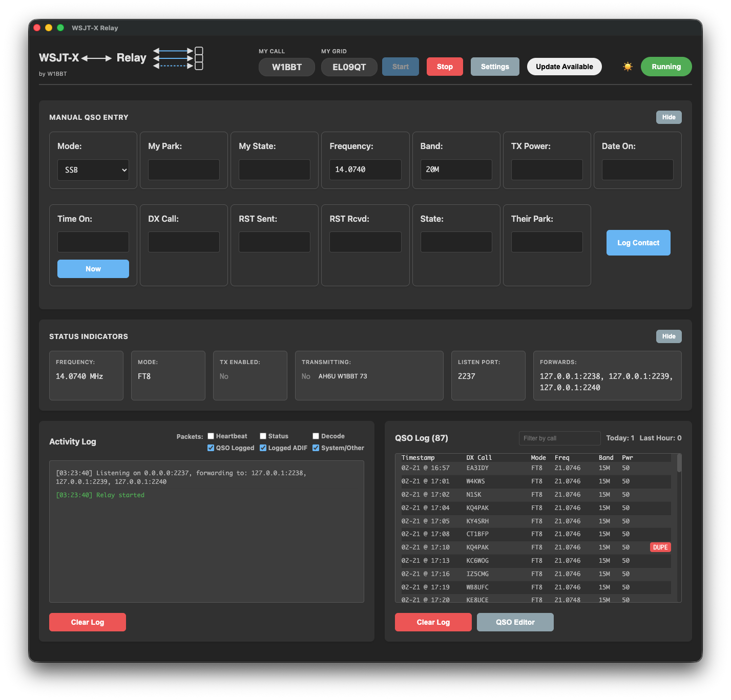 WSJT-X Relay main window